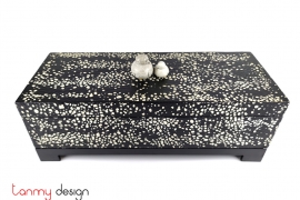 Black rectangle lacquer box attached with eggshells, stone bird knob included with stand 18*45 cm